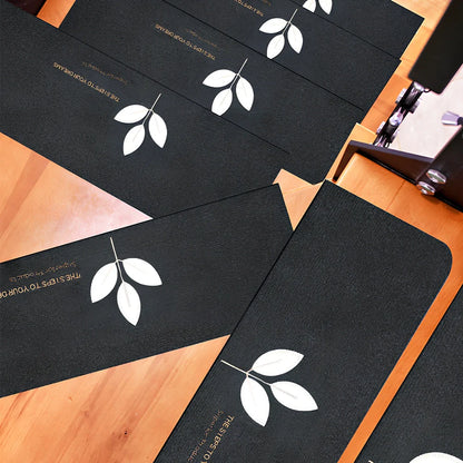 Self-adhesive luminous stair mat with glow strips on wooden staircase, rectangular design with hemmed edges