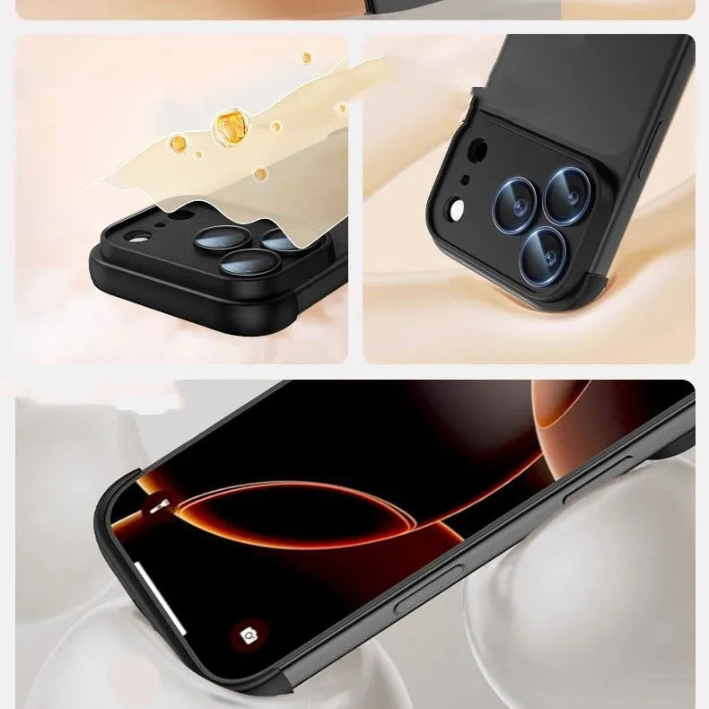 iPhone 17 series phone case in black, orange, grey, and desert colour options showing simple design