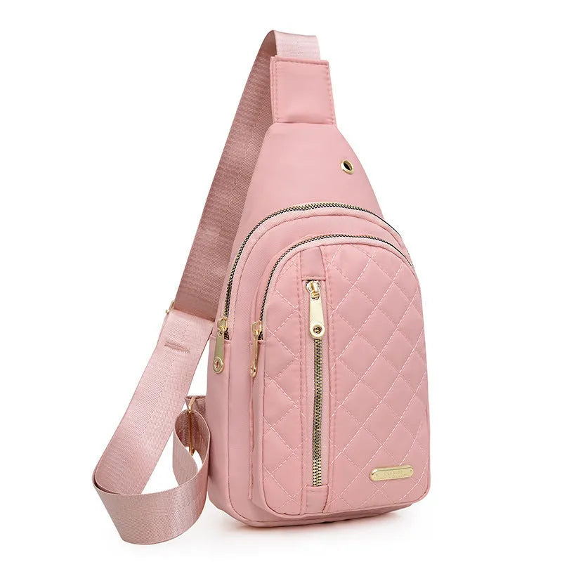 Oxford cloth crossbody sports chest bag showing plaid pattern and colour options