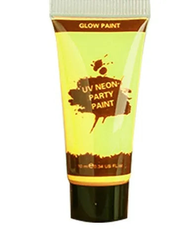 25ml tube of neon face paint in bright colours, showing non-toxic, washable gouache for skin art
