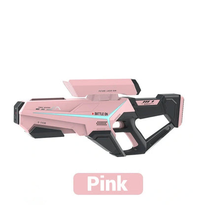 Electric water gun with 750ml capacity in blue colour showing USB charging port and automatic delivery system