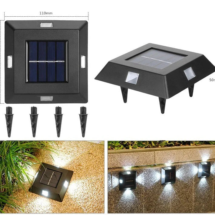 Solar garden wall light with LED illumination measuring 30×75×100mm in black plastic finish