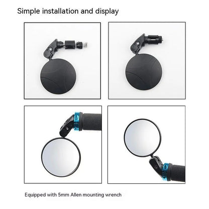 Black foldable convex motorcycle rear view mirror on a 14cm stem.