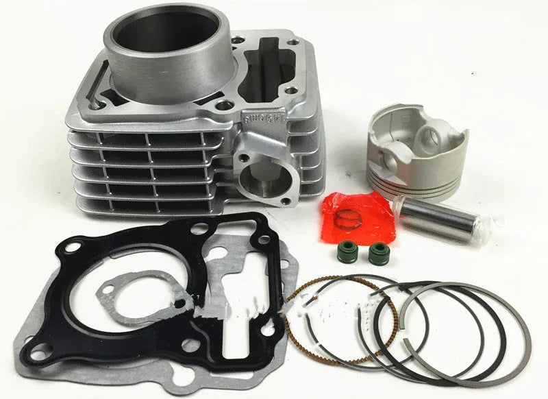 Motorcycle cylinder kit for SDH150-A B C with 57.3mm bore, 62.3mm end height, 14mm piston pin, silver