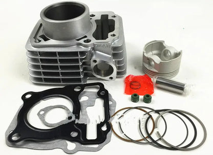 Motorcycle cylinder kit for SDH150-A B C with 57.3mm bore, 62.3mm end height, 14mm piston pin, silver