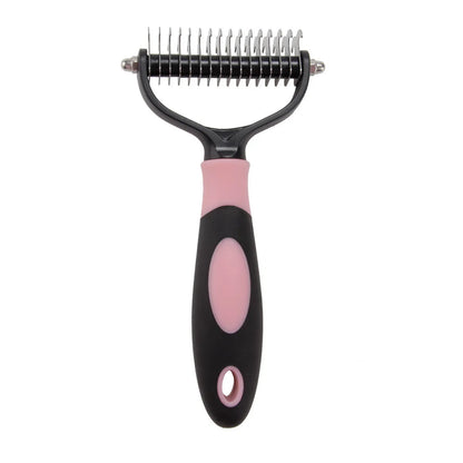 Dog grooming comb with plastic body and stainless steel teeth for knot opening and hair removal