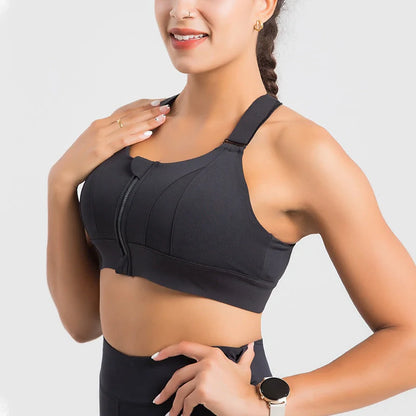 Front zipper seamless push-up sports bra for women, available in multiple colors and sizes