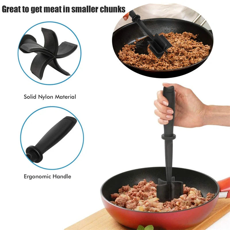 Nylon meat chopper for efficient cooking, heat-resistant and dishwasher safe