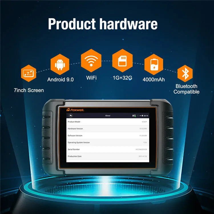 NT809 automotive diagnostic scanner with main unit, diagnostic cable and OBDII adapter for full system vehicle detection
