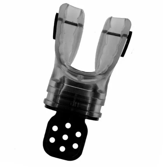 Plastic-free 110mm silicone diving mouthpiece in various solid and transparent colours.