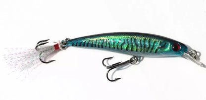 Bionic Feather Bait with 3D eyes and laser tail hook for lifelike fishing