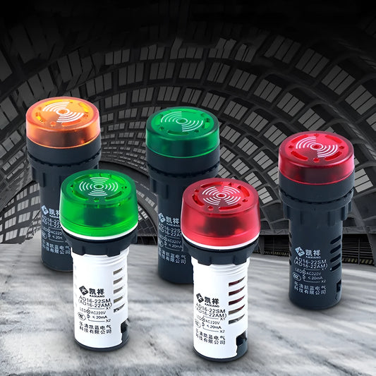 Red LED flashing sound and light buzzer with 22mm installation aperture for electrical panels