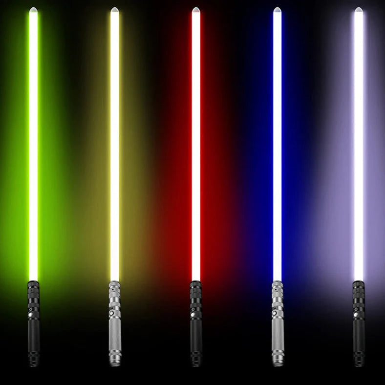 RGB metal lightsaber with extended 156cm length showing LED colours and metal hilt