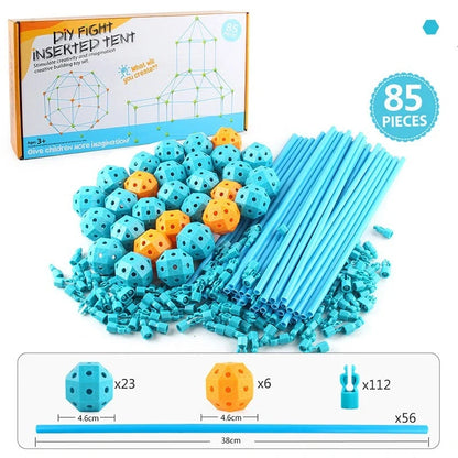 Kids DIY 3D Construction Fort Building Kit with colorful sticks and balls