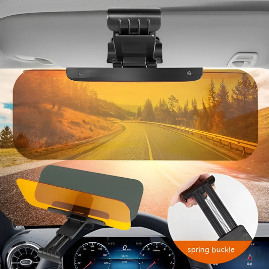 Car anti-glare sun visor with acrylic lens shown in telescopic stretched position