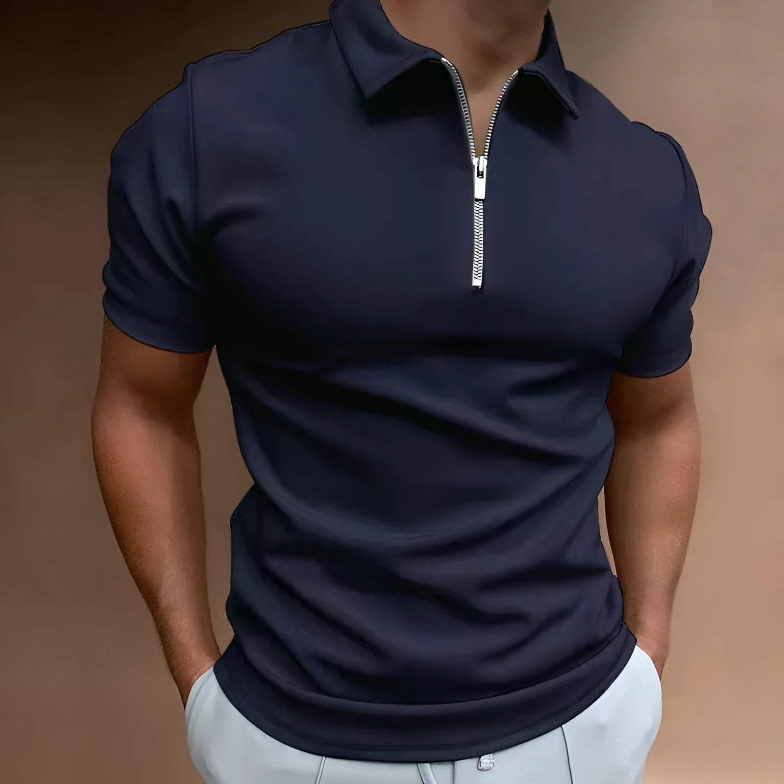 Men's loose fit short sleeve polo shirt in solid colour options