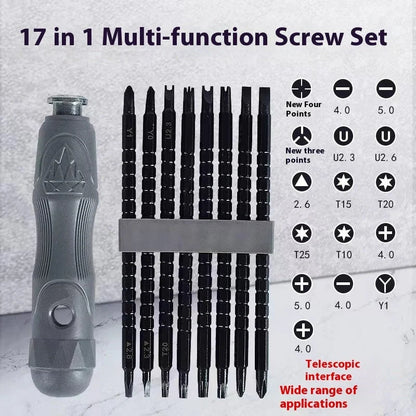 17-in-1 Magnetic Screwdriver Set with chrome vanadium steel bits and ergonomic handle