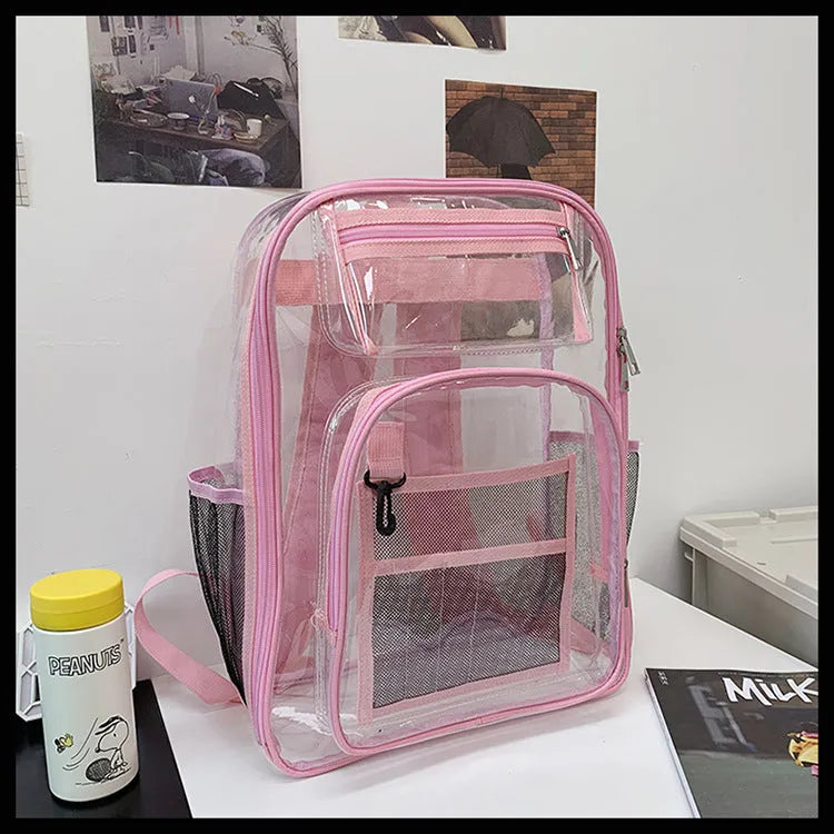 Transparent PVC waterproof backpack with voile inner bag in choice of colours.