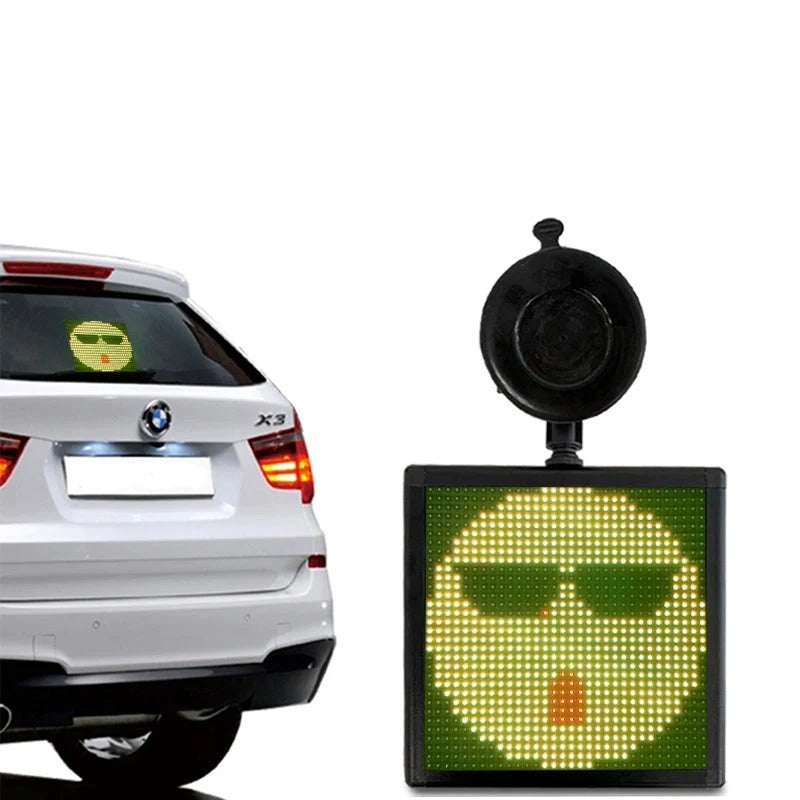 Car Rear Window LED Emoticon Screen displaying vibrant seven-color message