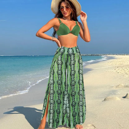 Women's three-piece bikini set in quick-dry polyester with animal print pattern