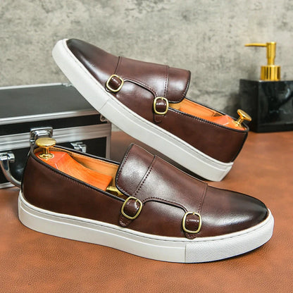 Men's colored leather slip-on loafers for business casual wear