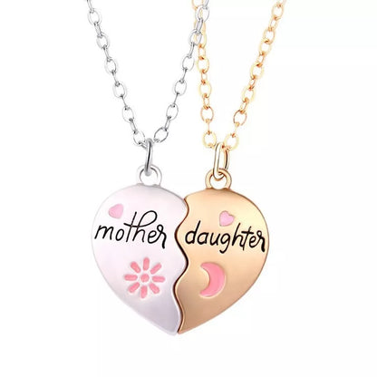 Mother Daughter Matching Heart Necklace Set with Magnetic Pendant and Adjustable Chain