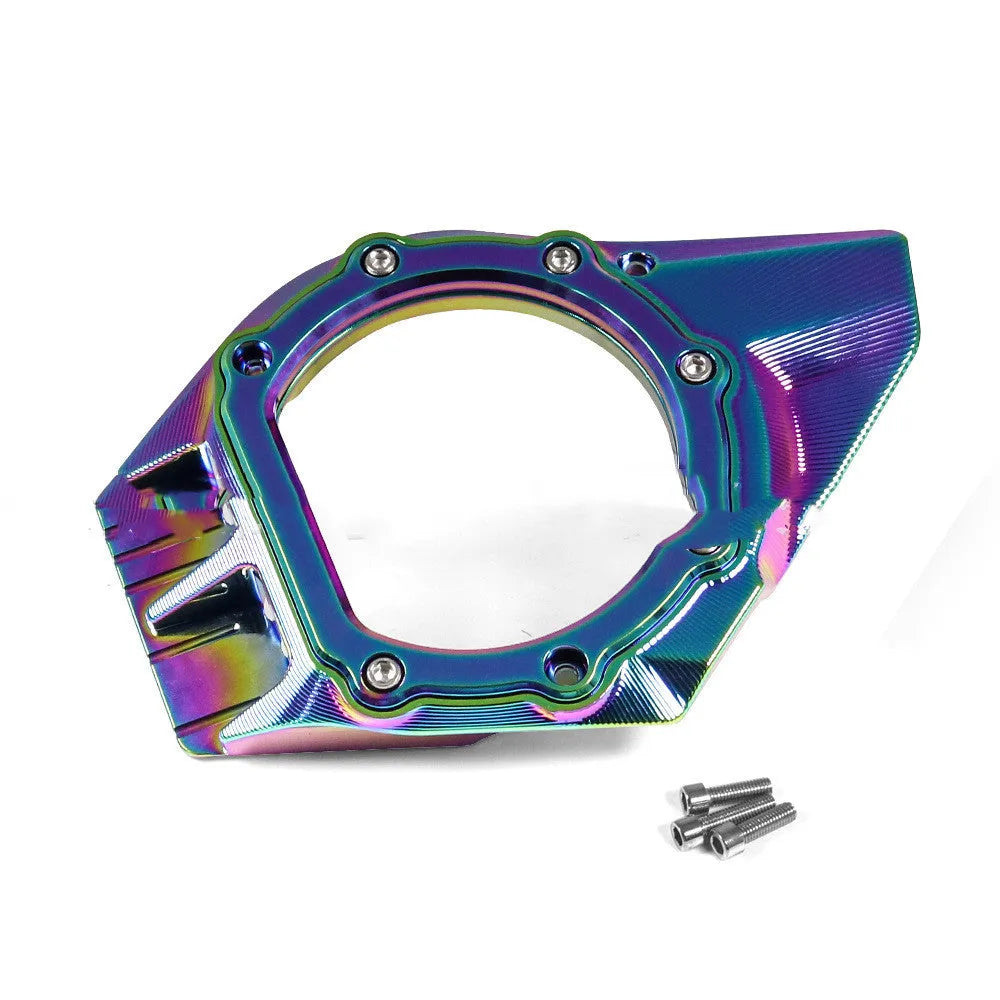 Vespa Primavera clutch intake cover in metallic finish shown on a scooter engine.