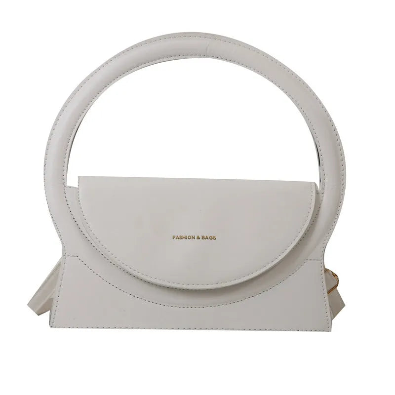 Simple square messenger bag in PU leather with a shoulder strap, shown in various colours.