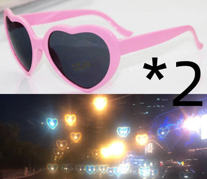 Stylish heart-shaped lighting sunglasses with a plastic frame and resin lenses, creating a mesmerizing effect for romantic occasions