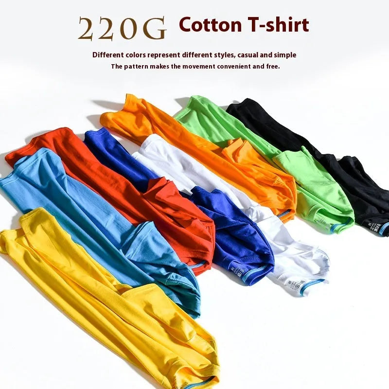 Men's solid colour cotton round neck T-shirt on a hanger, short sleeve casual style.