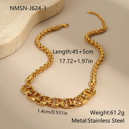 Gold plated stainless steel necklace with geometric pendant on regular chain