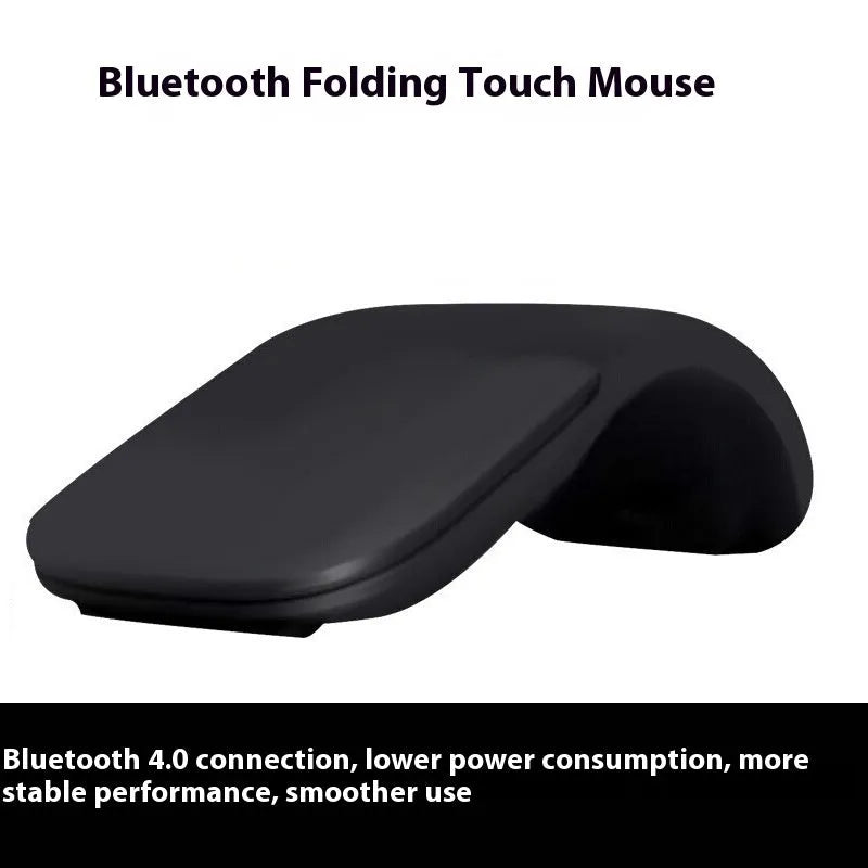 Black folding touch wireless mouse shown in open position with Bluetooth 4.0 logo
