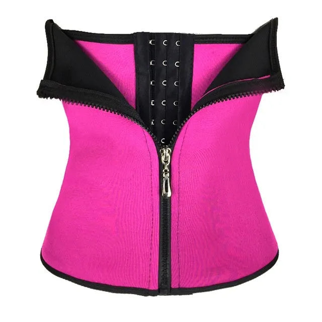 Neoprene belly band body shaping corset in black, shown wrapped for abdominal support during exercise