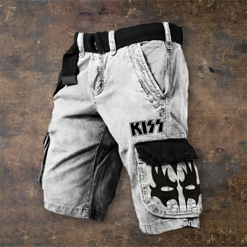 Men's digital printed zip shorts in polyester fabric showing colour and pattern options