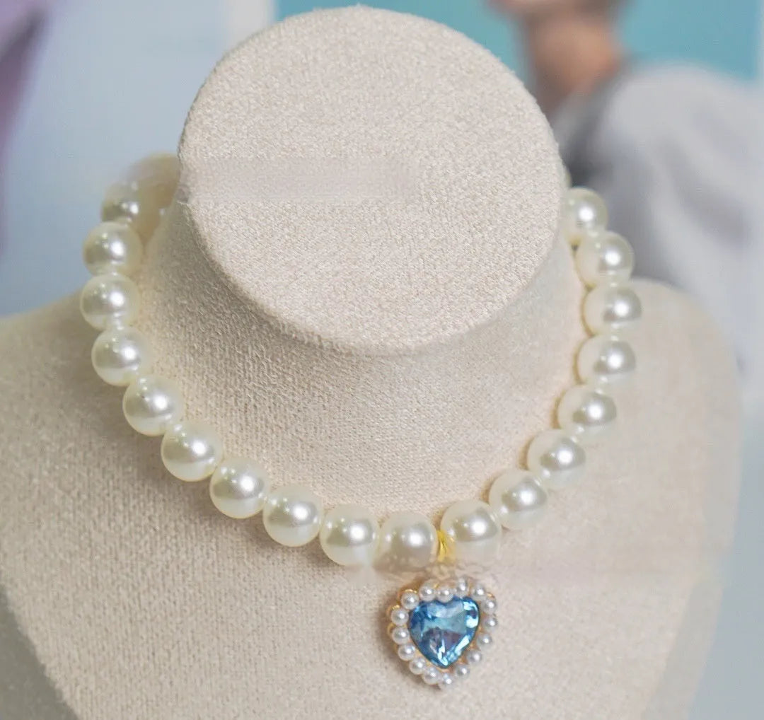 Plastic alloy resin pet cat collar necklace with love gem charm in six colour options