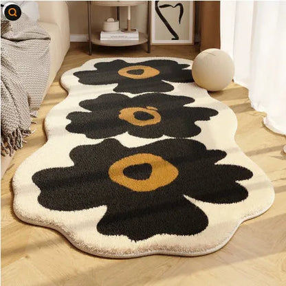 Flower shaped cashmere bedside blanket with cartoon alien design in gradient flower pattern
