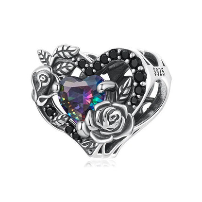 925 silver rose bead charm, 1.1cm by 1.2cm with 0.45cm aperture, dark style DIY jewellery bead
