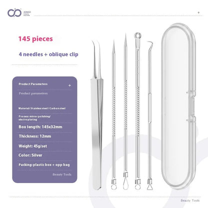 4-piece silver metal acne needle set for blackhead extraction with ultra fine pointed tips