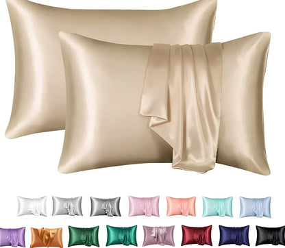 Silk-effect satin envelope pillowcase in navy blue showing envelope closure and smooth fabric texture