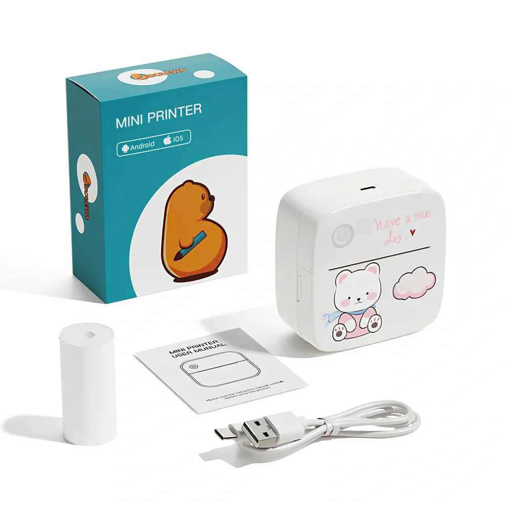 Portable mini label printer with Bluetooth connectivity and thermal printing technology