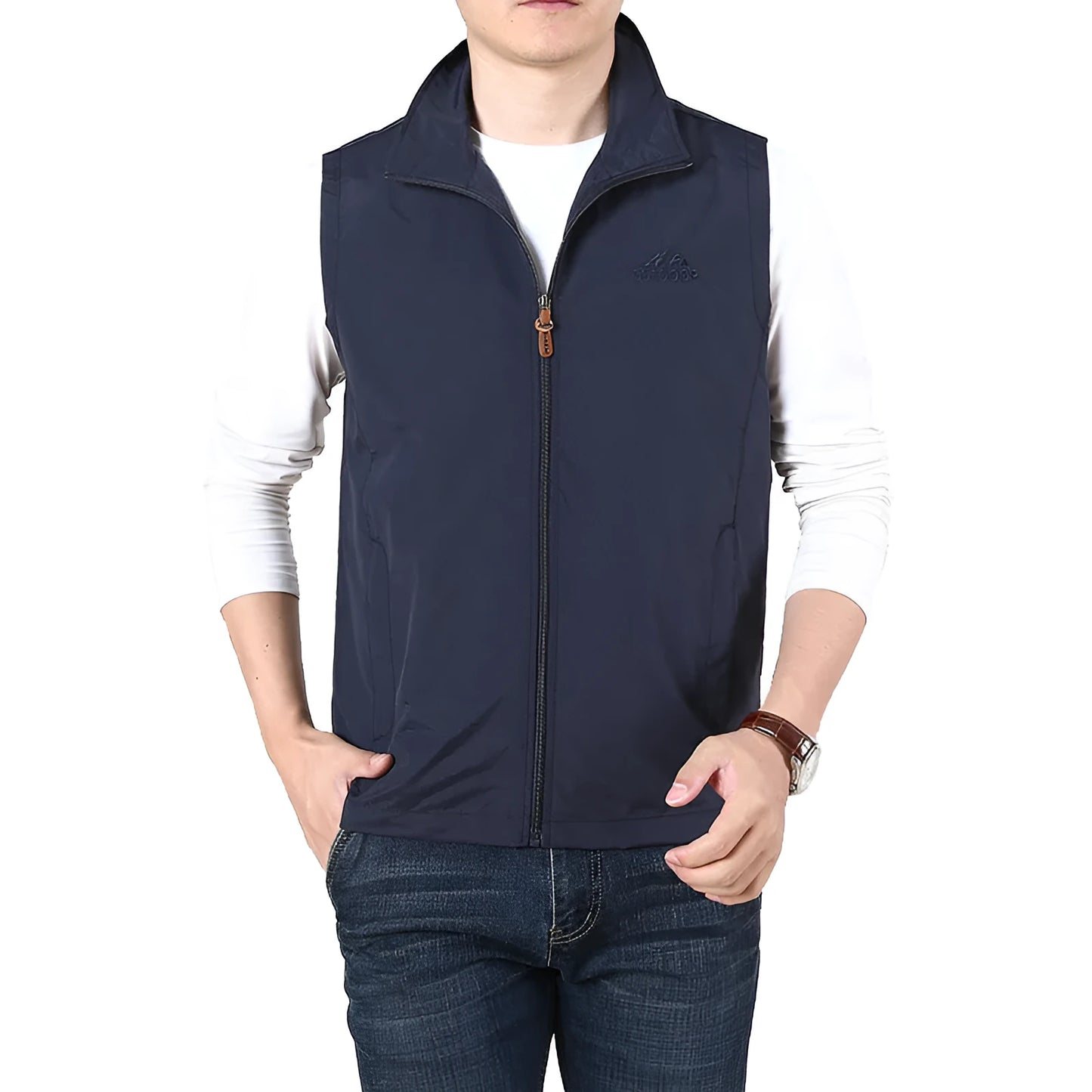Men's loose fit spring waistcoat vest in chemical fibre blend with side pockets