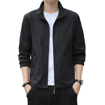 Korean-style loose lapel autumn jacket in black, grey, blue, dark blue, or navy blue with zipper pockets