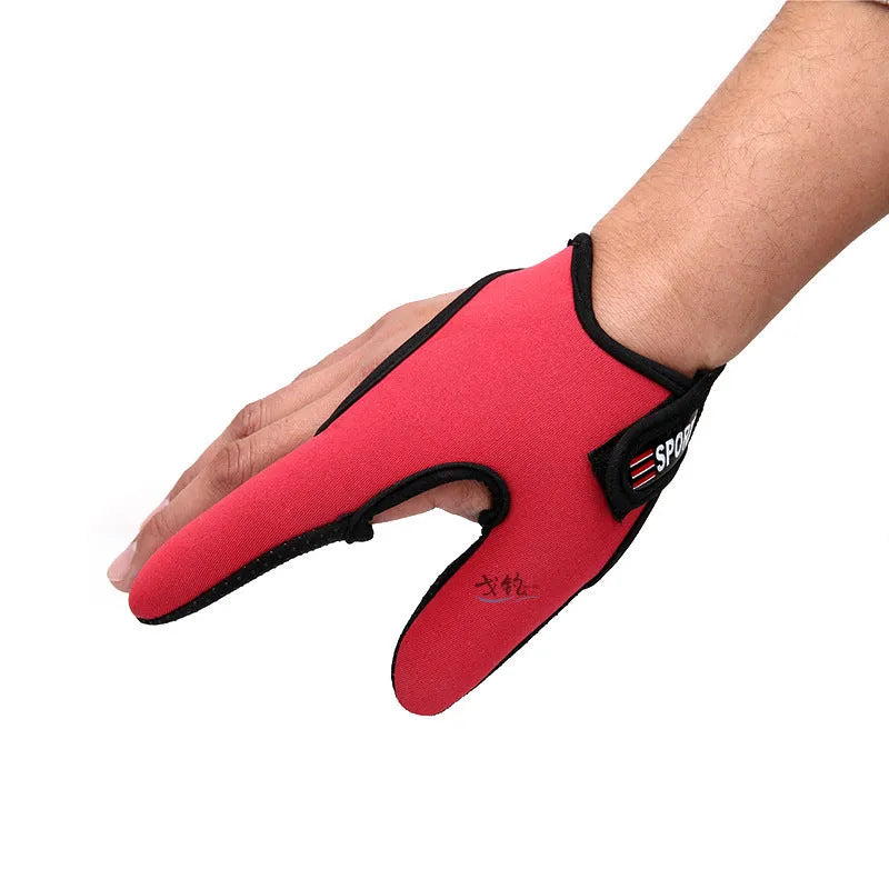 Fishing two finger glove with microfiber palm and diving cloth back, showing thumb and index finger coverage