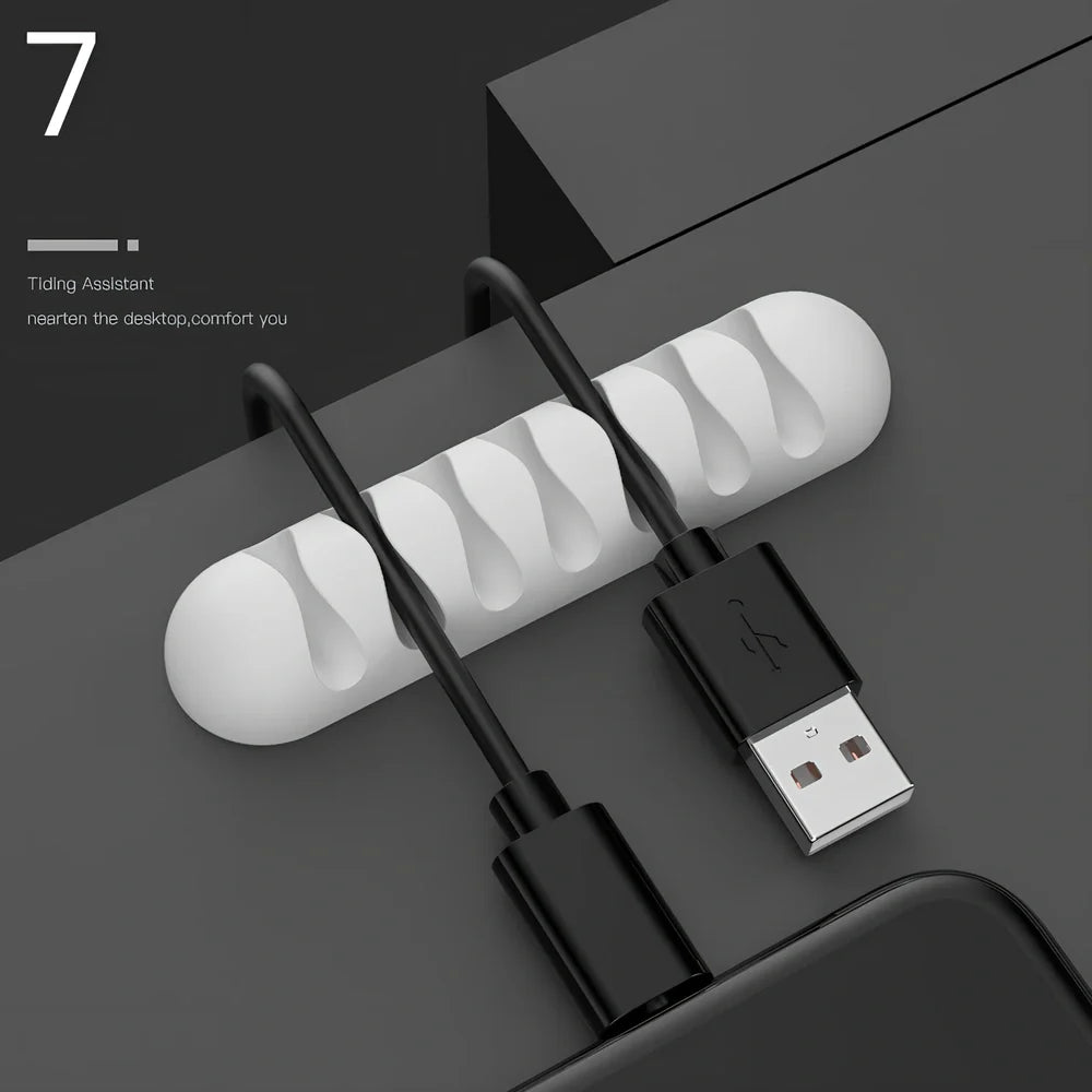 TPR silicone cable holder with Korean flannelette backing organising USB and network cables