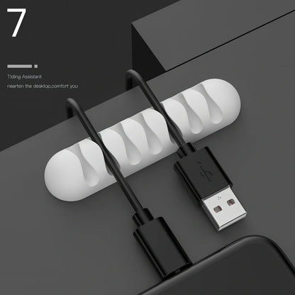 TPR silicone cable holder with Korean flannelette backing organising USB and network cables