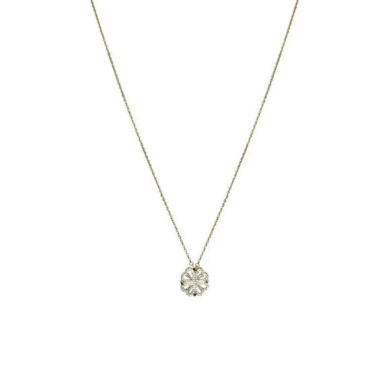 Enchanting magnetic heart-shaped four-leaf clover pendant necklace in gold, silver, and rose gold colors