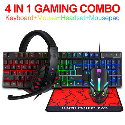 Thunder Wolf wired gaming keyboard and mouse set with luminous effects including headset and mouse pad