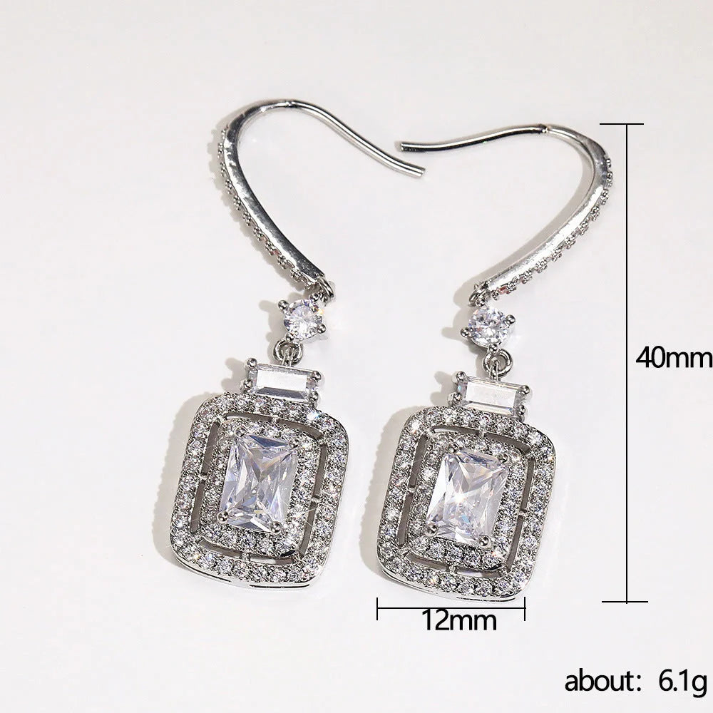 Elegant Platinum Princess Square Diamond Zircon Ear Hook for women