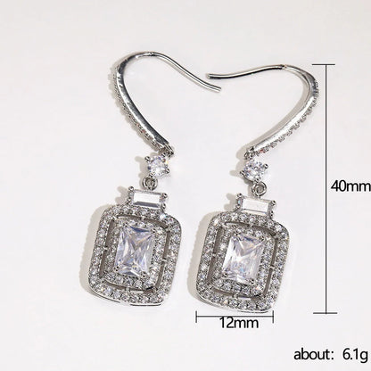 Elegant Platinum Princess Square Diamond Zircon Ear Hook for women