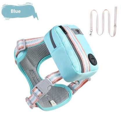 Explosion-proof anti-strangulation pet harness in pink with 1.5m holding rope attached to chest strap